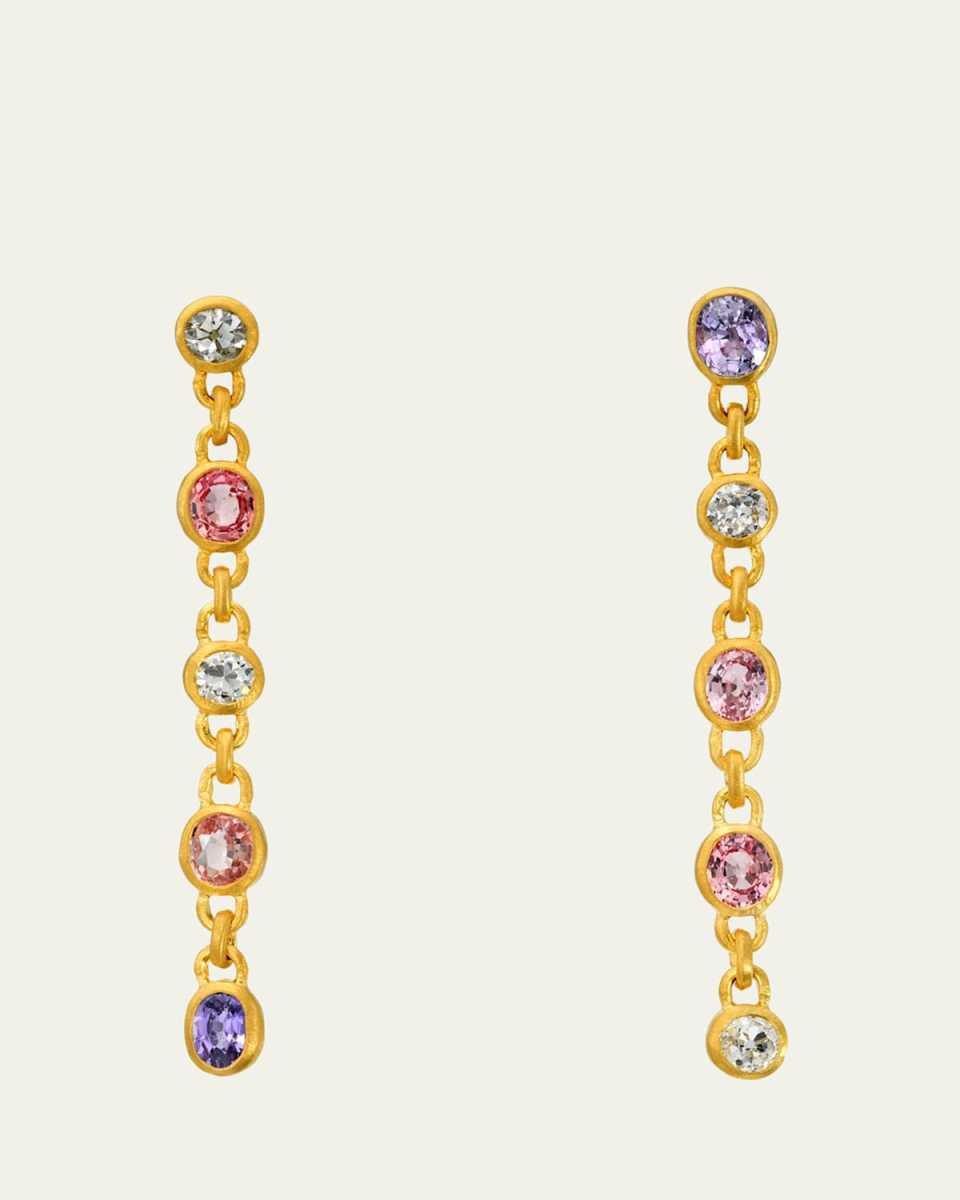 Fairmined 18K Padparadscha Sapphire, Purple Sapphire and Diamond Fairy Chain Earrings